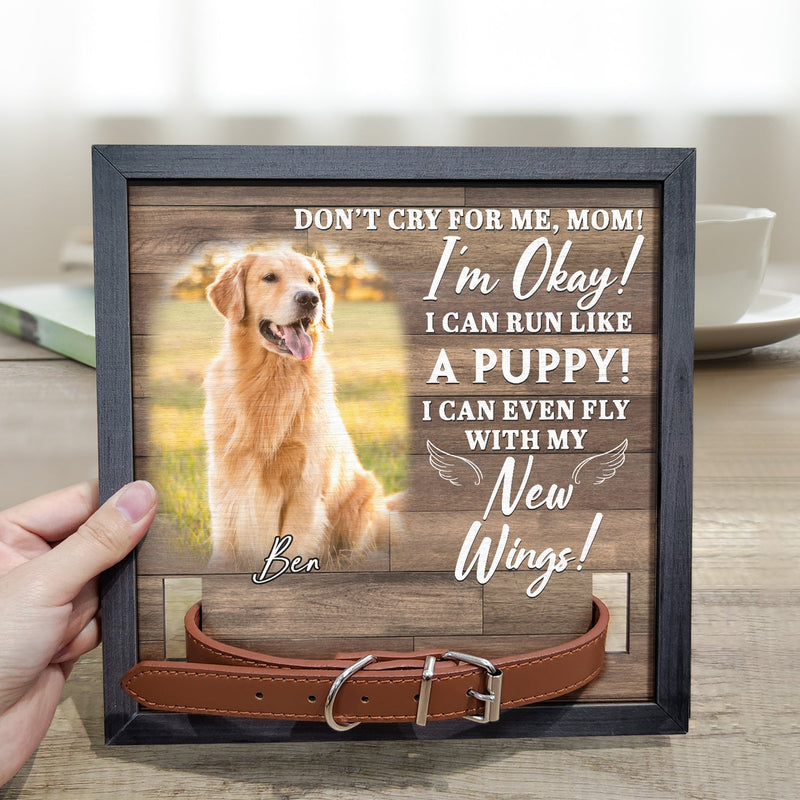Custom Photo Don't Cry For Me I'm Okay - Personalized Pet Loss Sign, Collar Frame