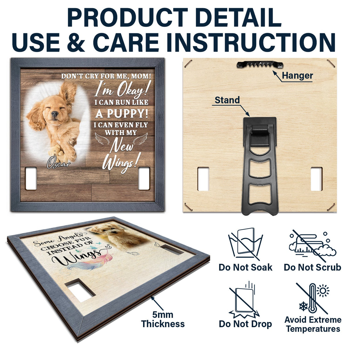 Custom Photo Don't Cry For Me I'm Okay - Personalized Pet Loss Sign, Collar Frame