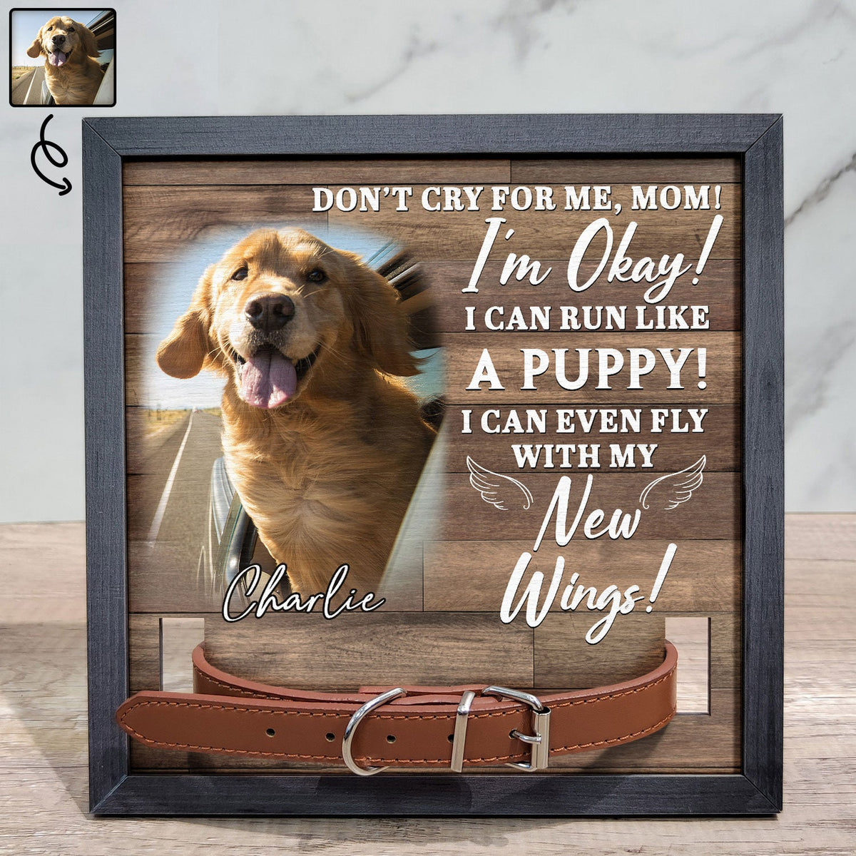 Photo personnalisée « Ne pleure pas pour moi, je vais bien » - Panneau personnalisé pour perte d'animal de compagnie, cadre pour collier