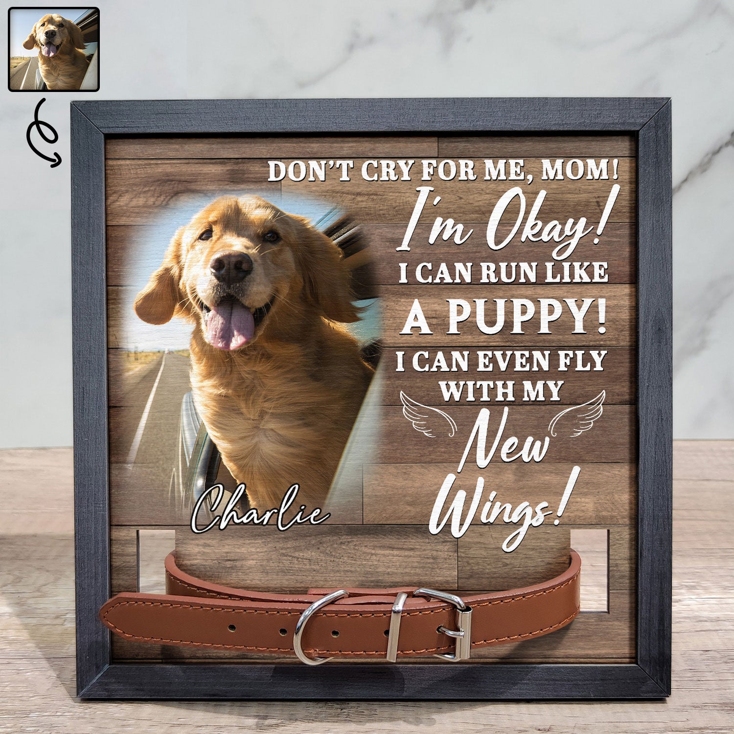 Custom Photo Don't Cry For Me I'm Okay - Personalized Pet Loss Sign, Collar Frame