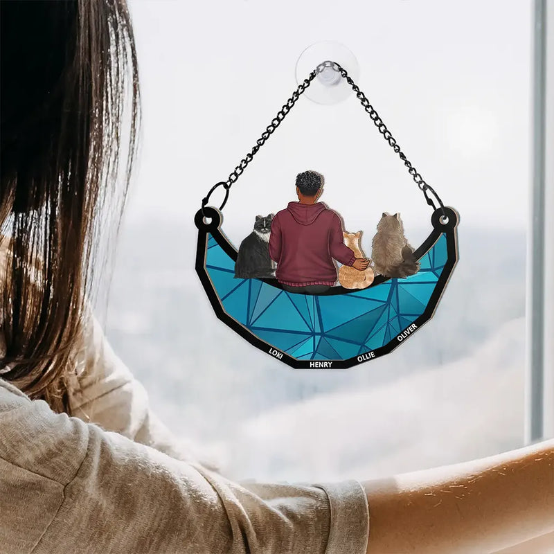 Best Cat Dad Ever - Personalized Window Hanging Suncatcher Ornament