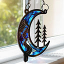 Moon Shape We Love You To The Wood And Back - Personalized Window Hanging Suncatcher Ornament