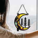 Moon Shape We Love You To The Wood And Back - Personalized Window Hanging Suncatcher Ornament