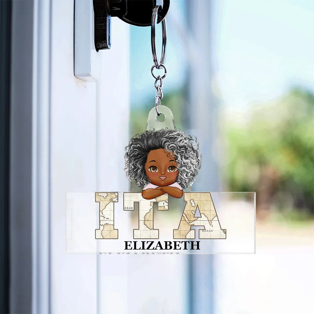 Vintage Map Titles Chibi Kids - Personalized Cutout Acrylic Keychain