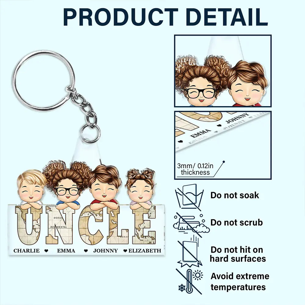 Vintage Map Titles Chibi Kids - Personalized Cutout Acrylic Keychain