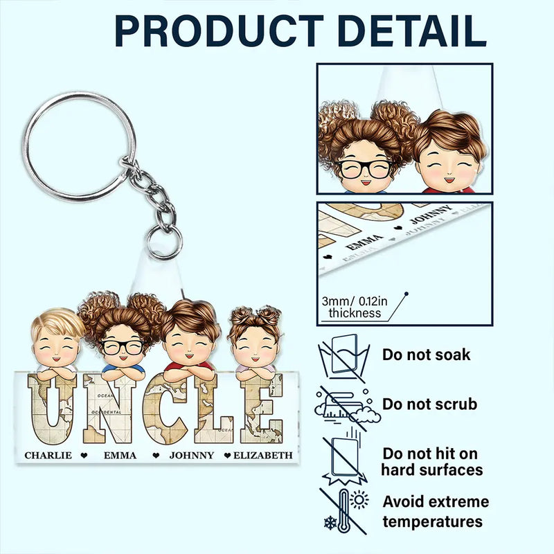 Vintage Map Titles Chibi Kids - Personalized Cutout Acrylic Keychain
