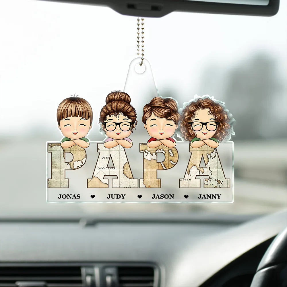Vintage Map Titles Chibi Kids - Personalized Acrylic Car Hanger