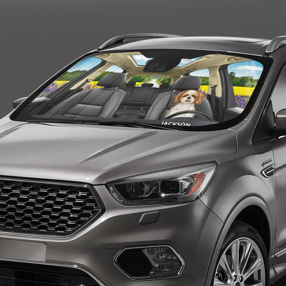 Stars And Stripes Dog Cat On The Drive - Personalized Auto Sunshade