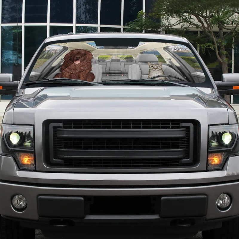 Stars And Stripes Dog Cat On The Drive - Personalized Auto Sunshade