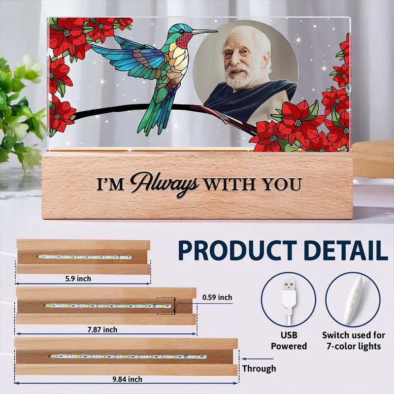 Photo personnalisée Votre lumière brillera toujours dans mon cœur Mémorial - Lumière LED rectangulaire personnalisée