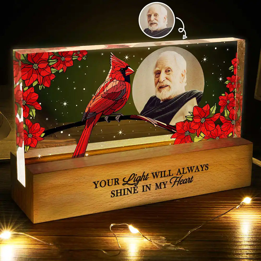 Custom Photo Your Light Will Always Shine In My Heart Memorial - Personalized Rectangle LED Light