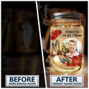 Custom Photo Your Light Will Always Shine In My Heart Memorial - Personalized Mason Jar Light