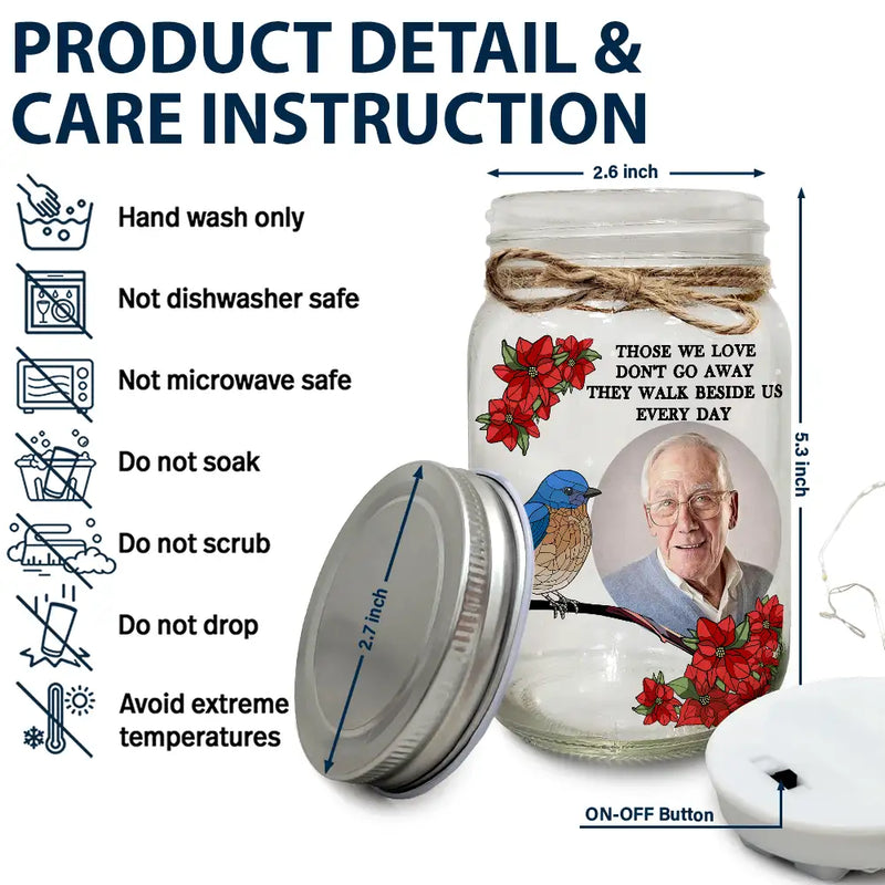 Custom Photo Your Light Will Always Shine In My Heart Memorial - Personalized Mason Jar Light