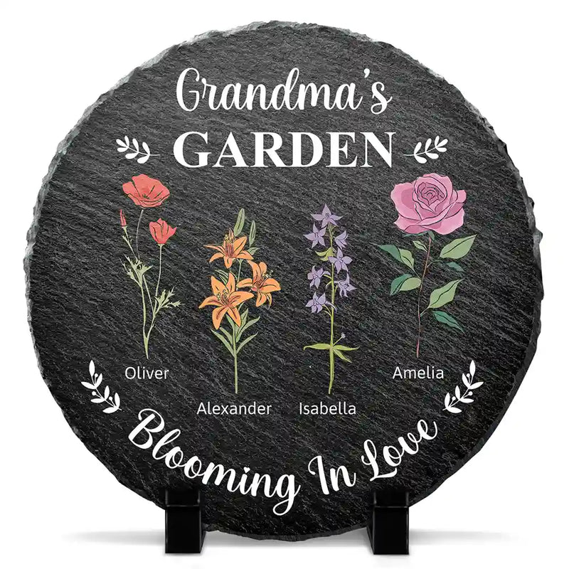 Grandma's Garden Blooming For You - Personalized Circle Memorial Garden Stone