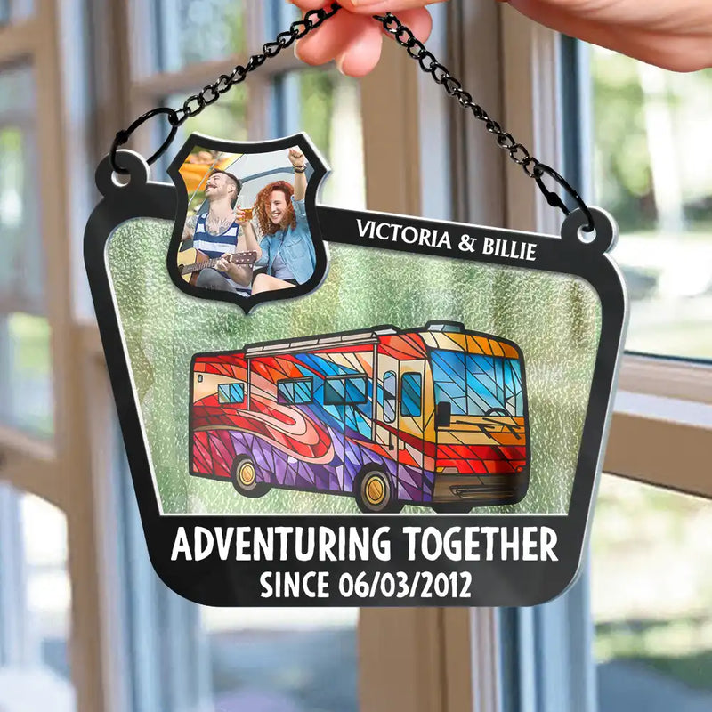 Custom Photo Adventuring Together Since Date - Personalized Acrylic Window Hanging Suncatcher