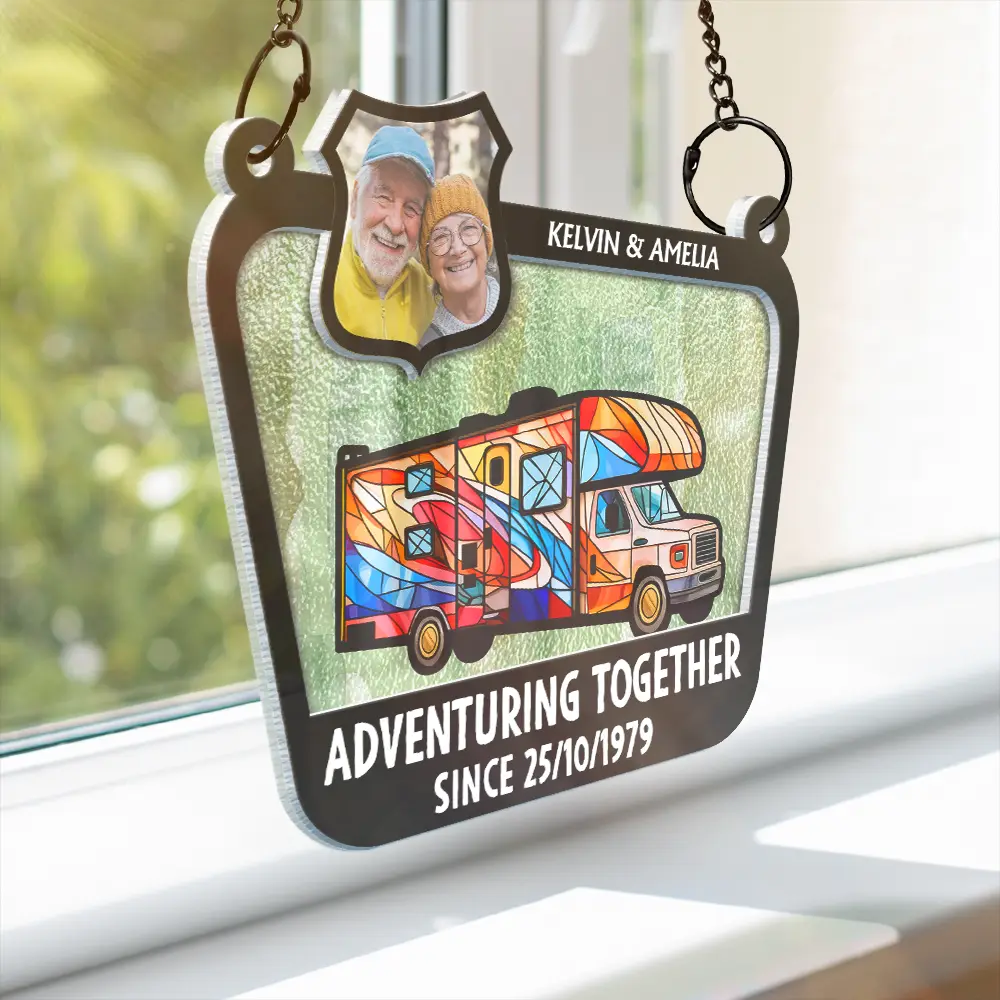 Custom Photo Adventuring Together Since Date - Personalized Acrylic Window Hanging Suncatcher