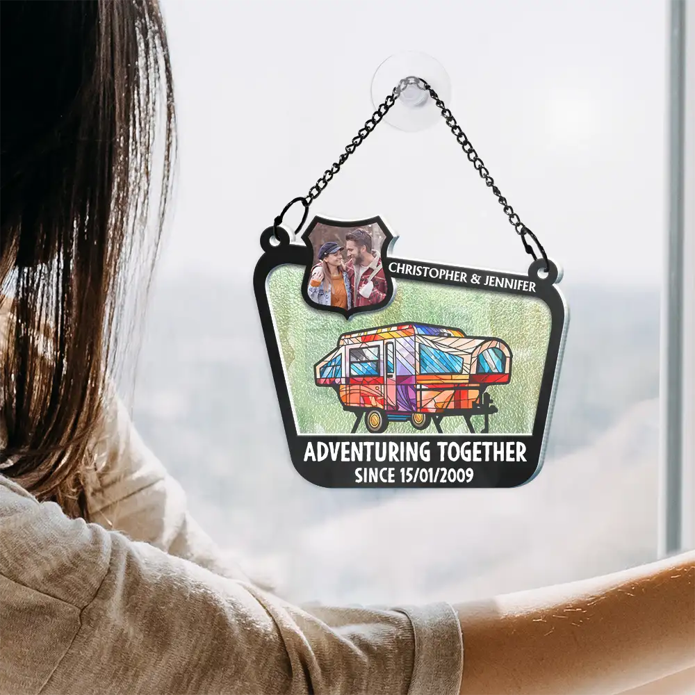 Custom Photo Adventuring Together Since Date - Personalized Acrylic Window Hanging Suncatcher