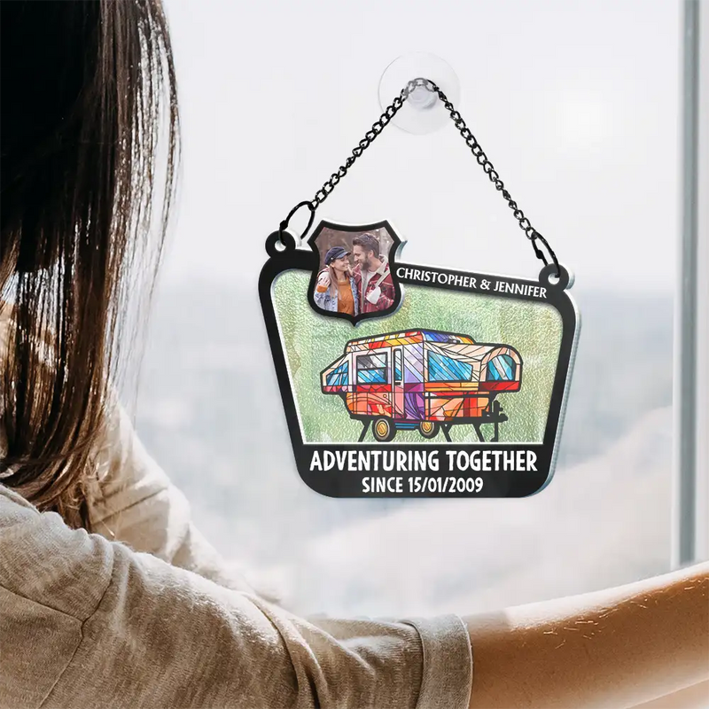 Custom Photo Adventuring Together Since Date - Personalized Acrylic Window Hanging Suncatcher