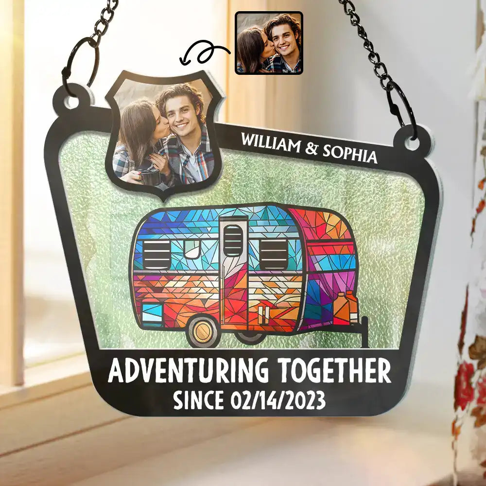 Custom Photo Adventuring Together Since Date - Personalized Acrylic Window Hanging Suncatcher