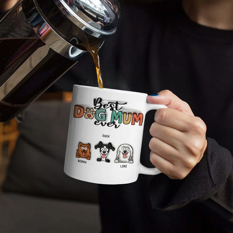 Best Dog Mom Dog Dad Ever Funny - 3D Inflated Effect Printed Mug, Personalized White Edge-to-Edge Mug
