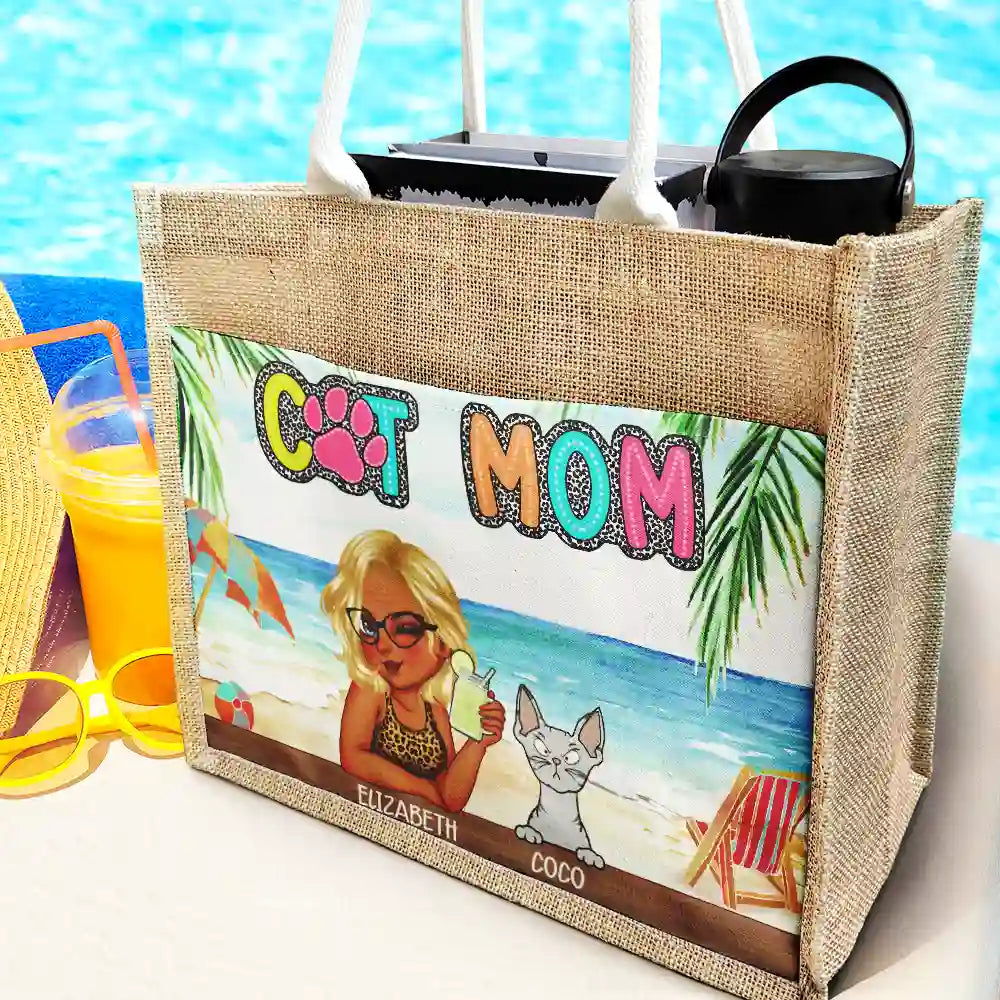 Dog Mom Cat Mom Fur Mom - Personalized Jute Tote Bag