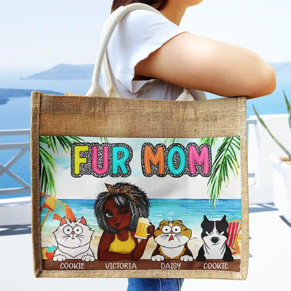 Dog Mom Cat Mom Fur Mom - Personalized Jute Tote Bag