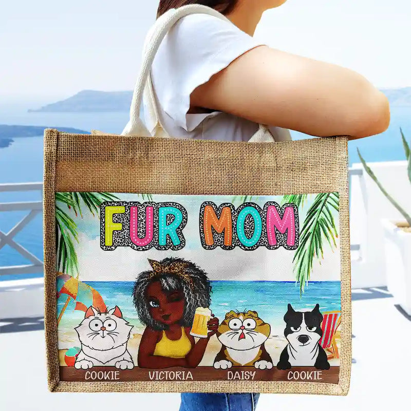 Dog Mom Cat Mom Fur Mom - Personalized Jute Tote Bag