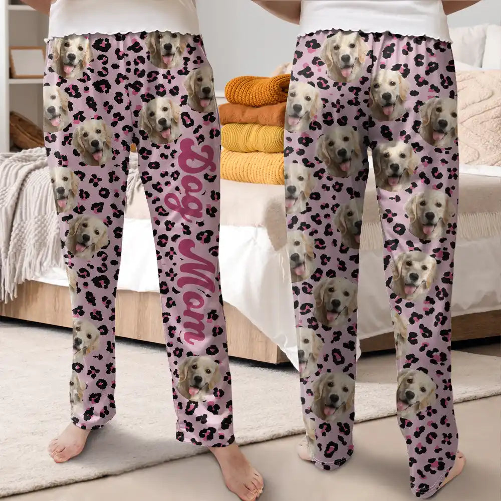 Custom Photo Pet Face With Leopard Pattern - Personalized Pajama Pants