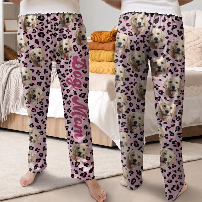 Custom Photo Pet Face With Leopard Pattern - Personalized Pajama Pants