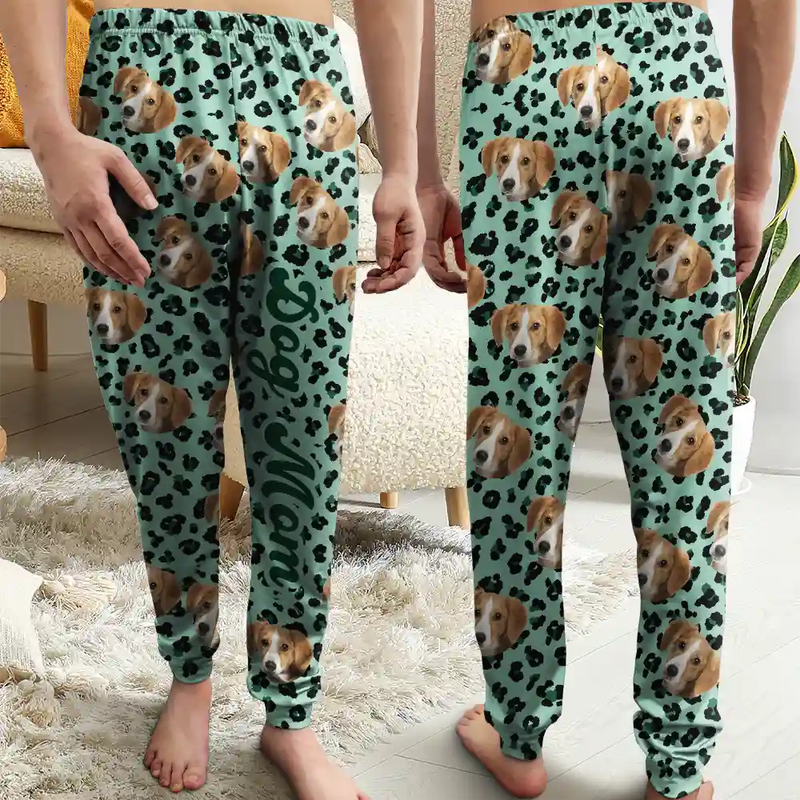 Custom Photo Pet Face With Leopard Pattern - Personalized Pajama Pants