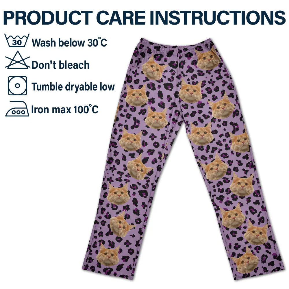 Custom Photo Pet Face With Leopard Pattern - Personalized Pajama Pants