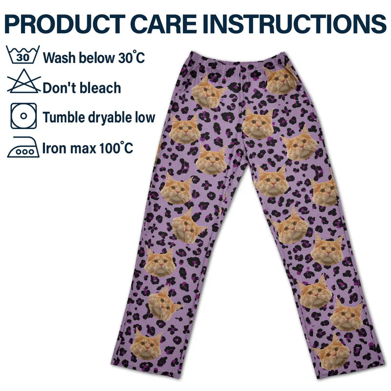 Custom Photo Pet Face With Leopard Pattern - Personalized Pajama Pants