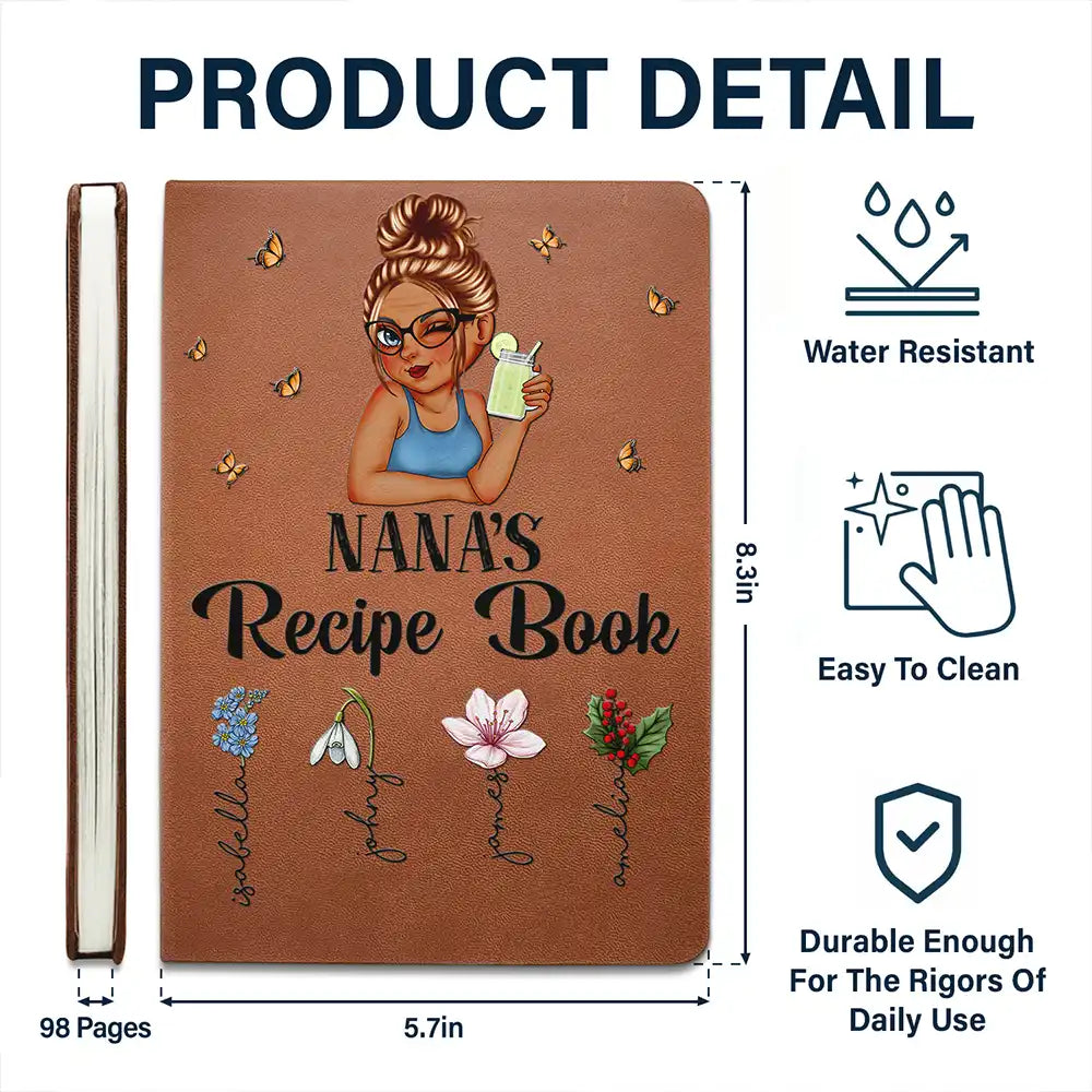 Livre de recettes pour grand-mère, maman, tante - Journal en cuir personnalisé 