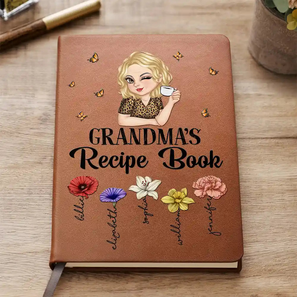 Grandma Mom Auntie Recipe Cookbook - Personalized Leather Journal