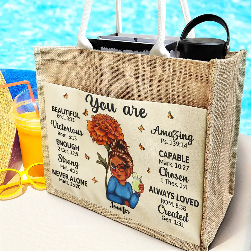 Birth Month Flowers You Are Beautiful Amazing - Personalized Jute Tote Bag