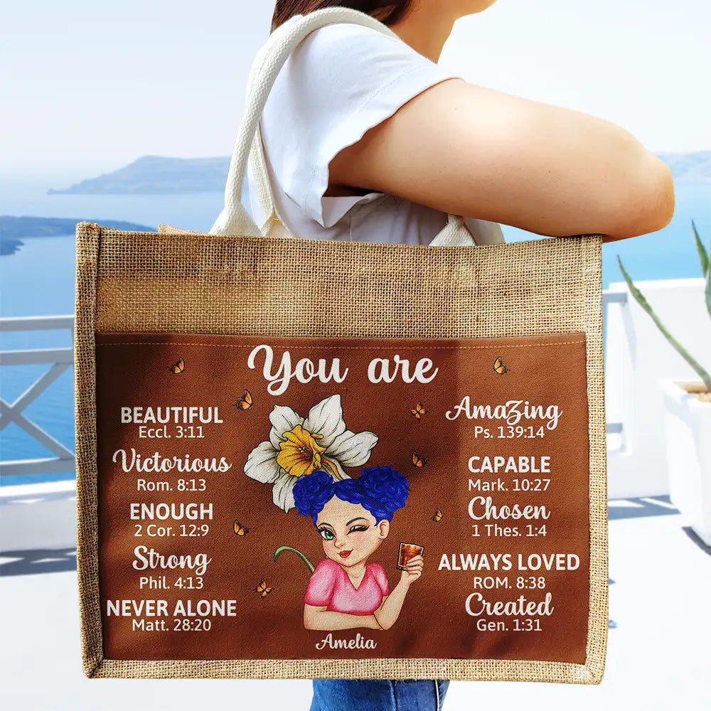 Birth Month Flowers You Are Beautiful Amazing - Personalized Jute Tote Bag