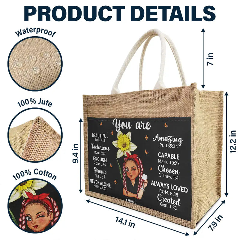 Birth Month Flowers You Are Beautiful Amazing - Personalized Jute Tote Bag