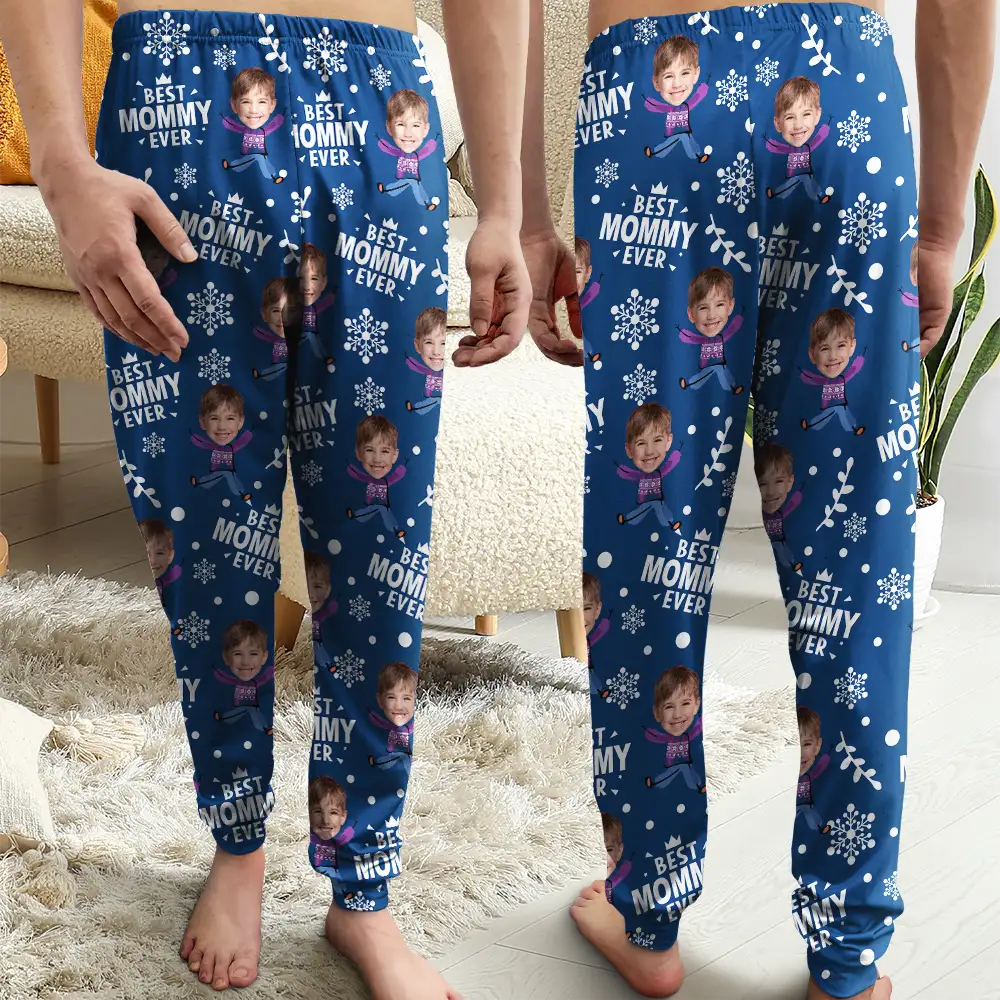 Custom Photo Best Mom Grandma Ever Snow Pattern - Personalized Sweatpants