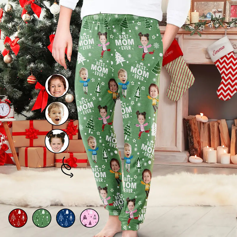 Photo personnalisée de la meilleure maman et grand-mère de tous les temps, motif sapin - Pantalon de survêtement personnalisé 