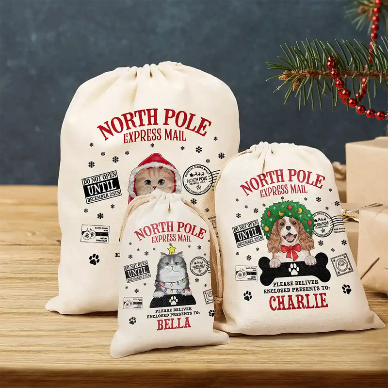 North Pole Santa Paws Sack Funny Pet - Personalized Favor Bag