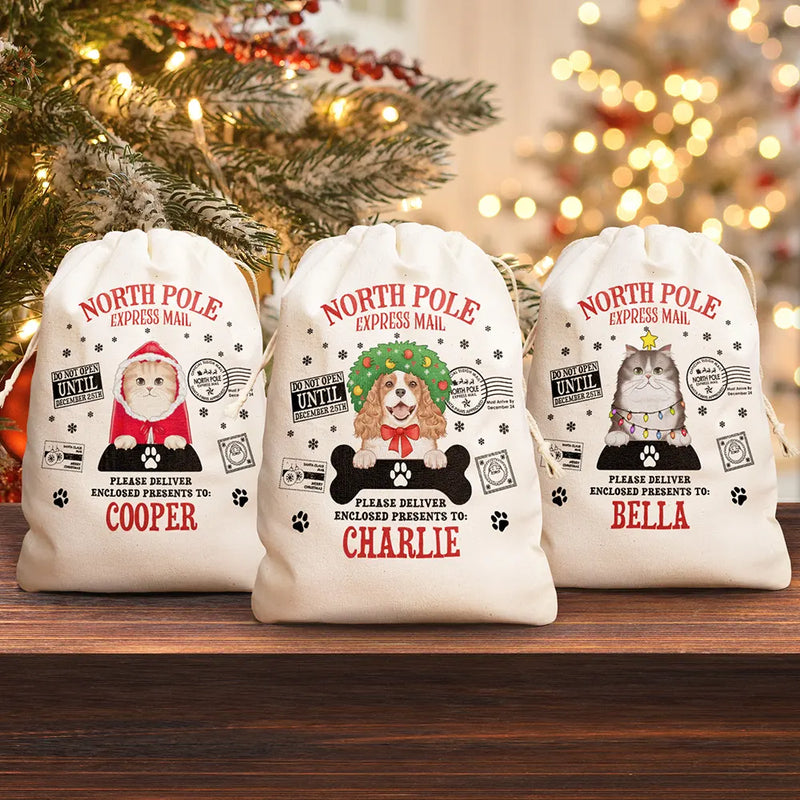 North Pole Santa Paws Sack Funny Pet - Personalized Favor Bag