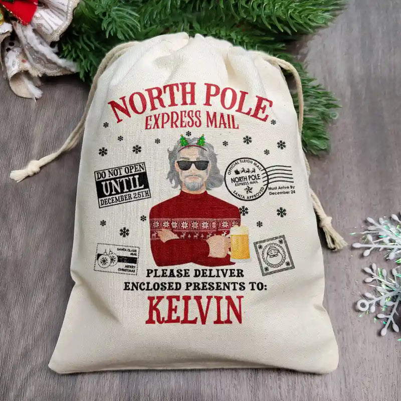 North Pole Santa Sack Cartoon Family - Personalized Favor Bag