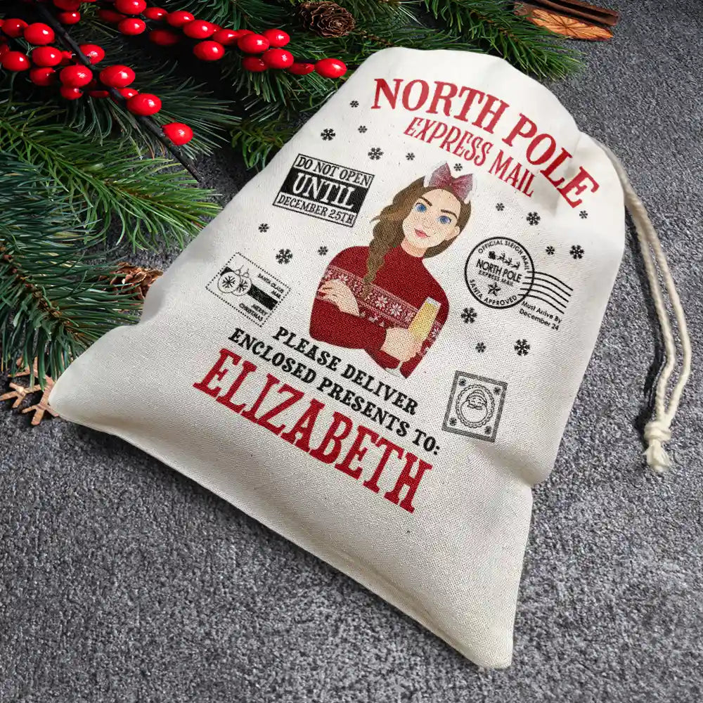 North Pole Santa Sack Cartoon Family - Personalized Favor Bag