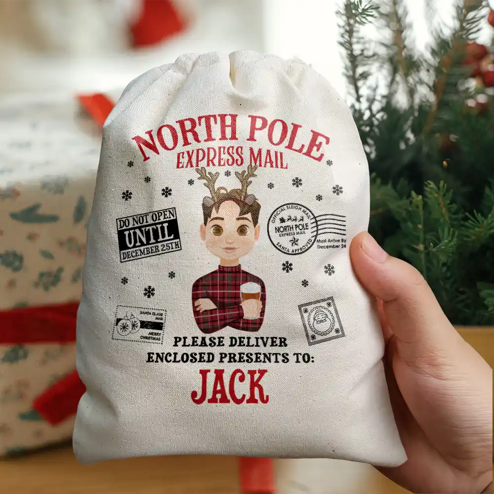 North Pole Santa Sack Cartoon Family - Personalized Favor Bag