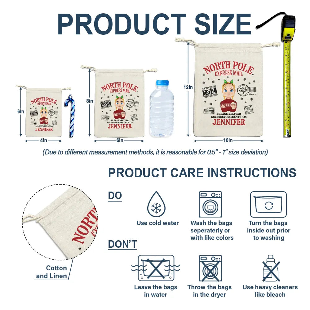 North Pole Santa Sack Cartoon Family - Personalized Favor Bag