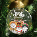 Décoration en verre ronde personnalisée avec chats de dessin animé rigolos « Meowy Catmas » 