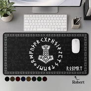 Top Market,Gift For Men,Gift For Yourself,Confident,Icon - Name in Viking Runes - Personalized Leather Desk Mat