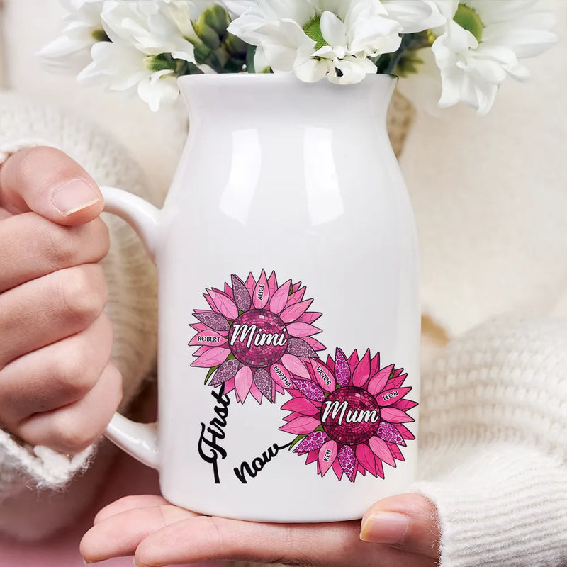 Gift For Grandma,Gift For Mother,Gift For Wife,Happy - Nana Auntie Mom Family Sunflower - Personalized Ceramic Flower Vase