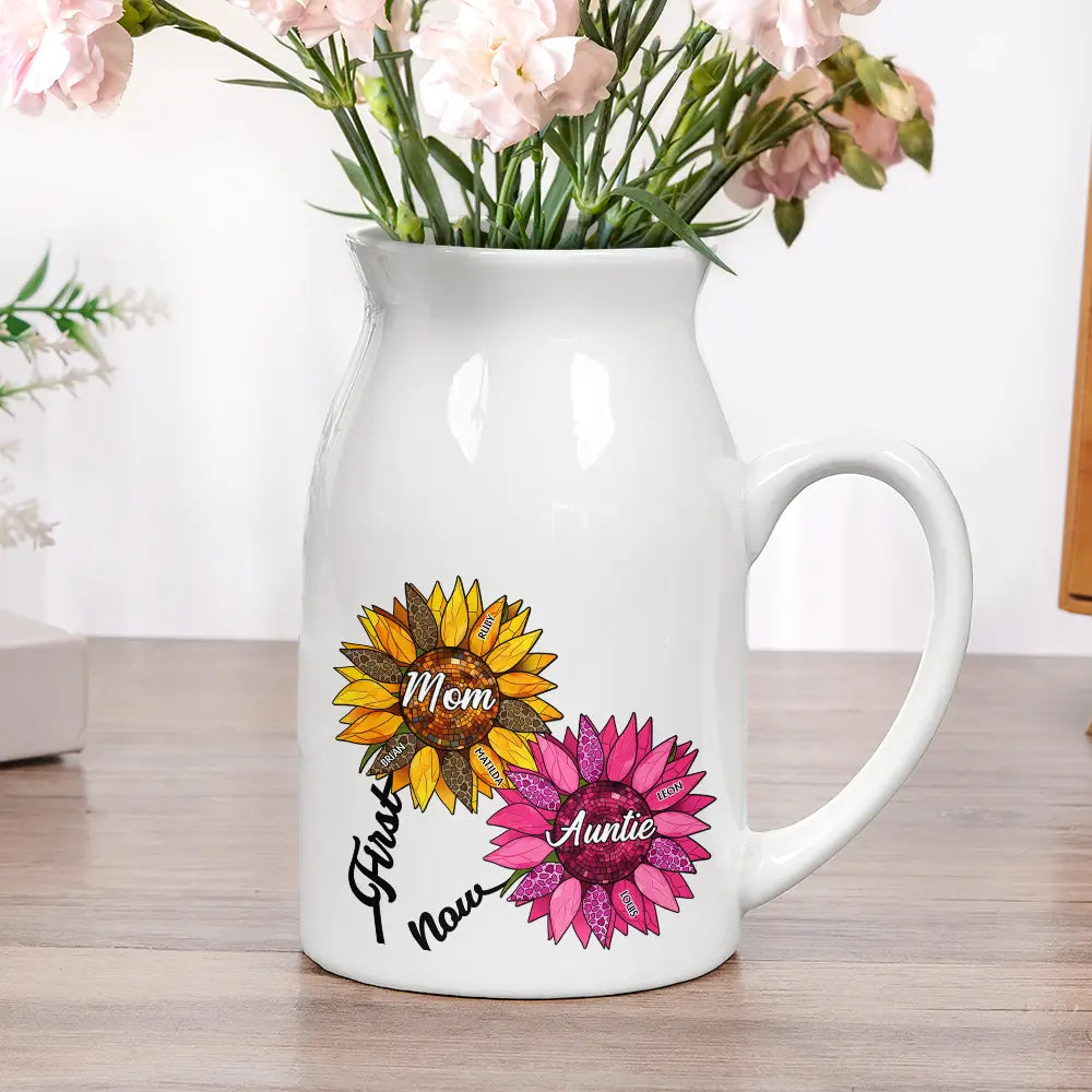 Gift For Grandma,Gift For Mother,Gift For Wife,Happy - Nana Auntie Mom Family Sunflower - Personalized Ceramic Flower Vase