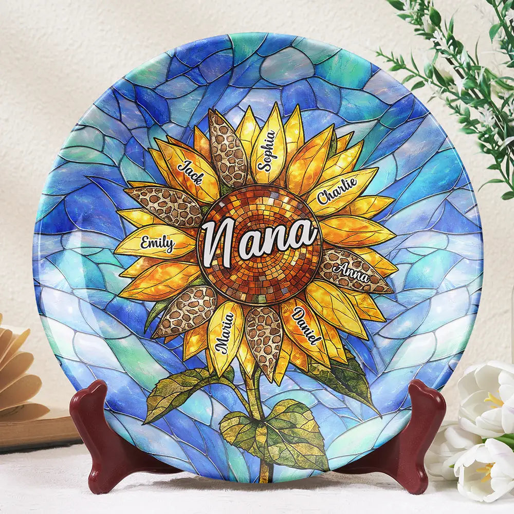 Gift For Grandma,Gift For Mother,Happy - Nana Auntie Mom Family Sunflower - Personalized Ceramic Plate